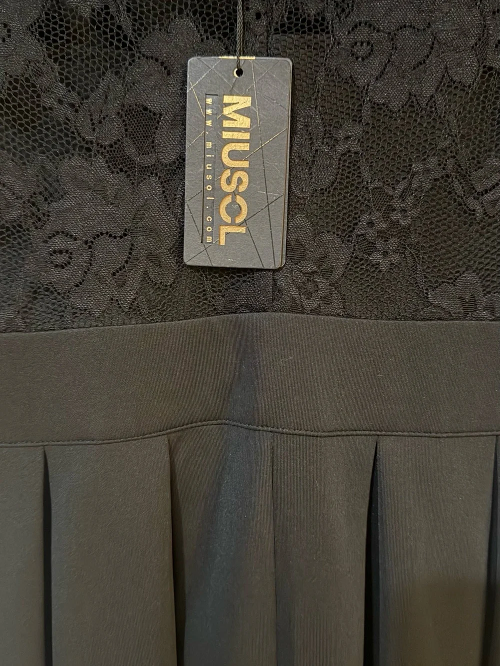 NWT MIUSOL Black Lace Pleated Fit & Flare Dress L